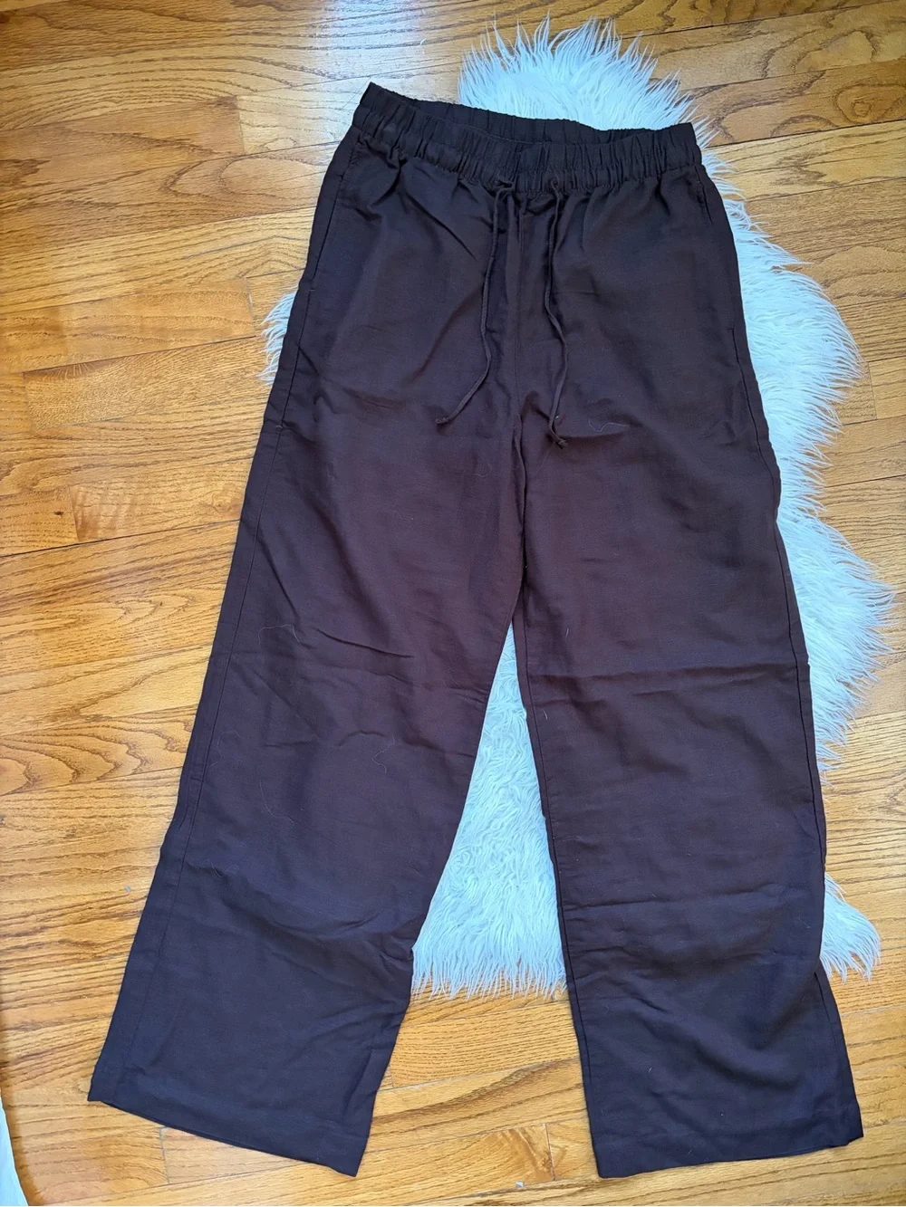 NWOT Linen H&M Wide Leg Drawstring Pants in Espresso Brown